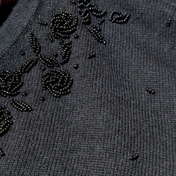 Talbot's Cardigan Beaded Black Silk Cashmere Button Up Sweater Medium Preppy - Picture 6 of 9